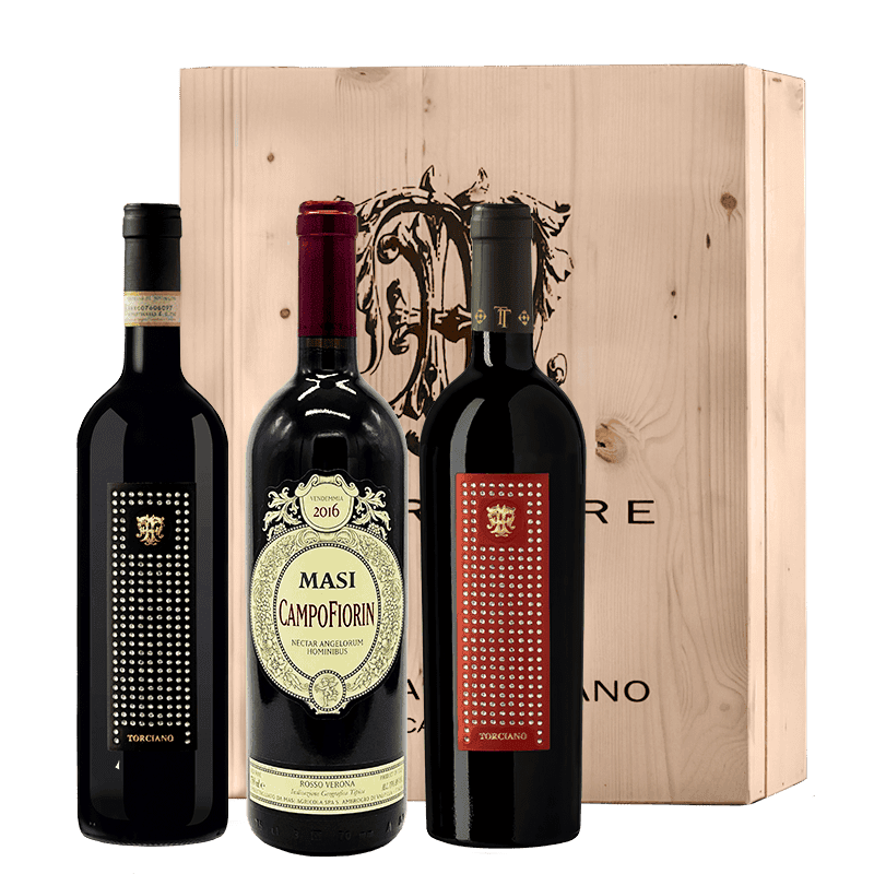 Masi Campofiorin 2017, Bolgheri Torciano 2020, Brunello di montalcino Torciano 2016 Including wooden case